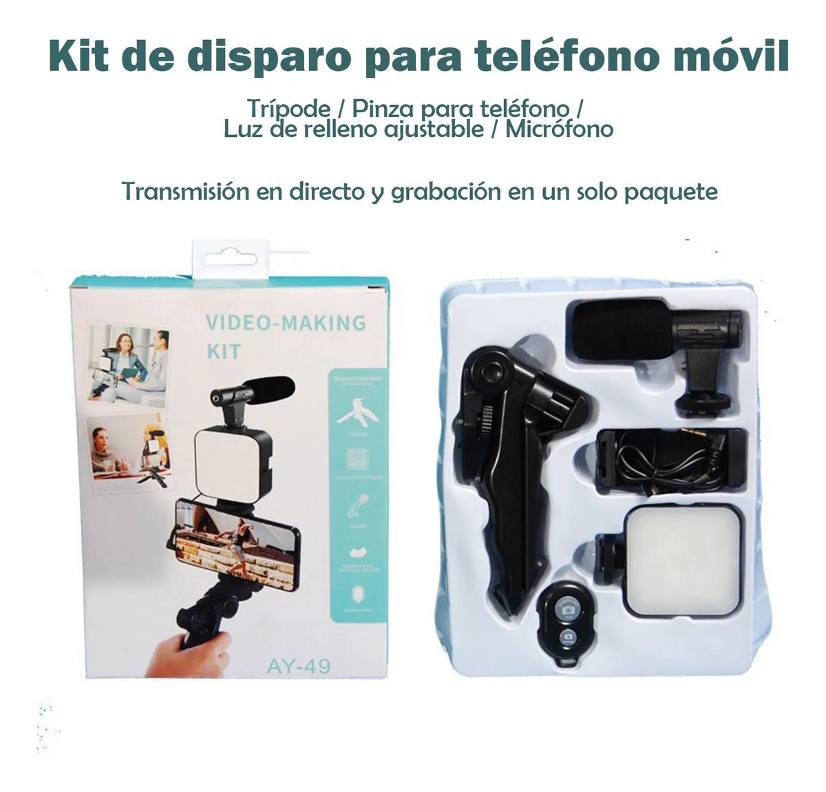 TRIPODE PARA CELULAR CON LUZ Y MICROFONO.