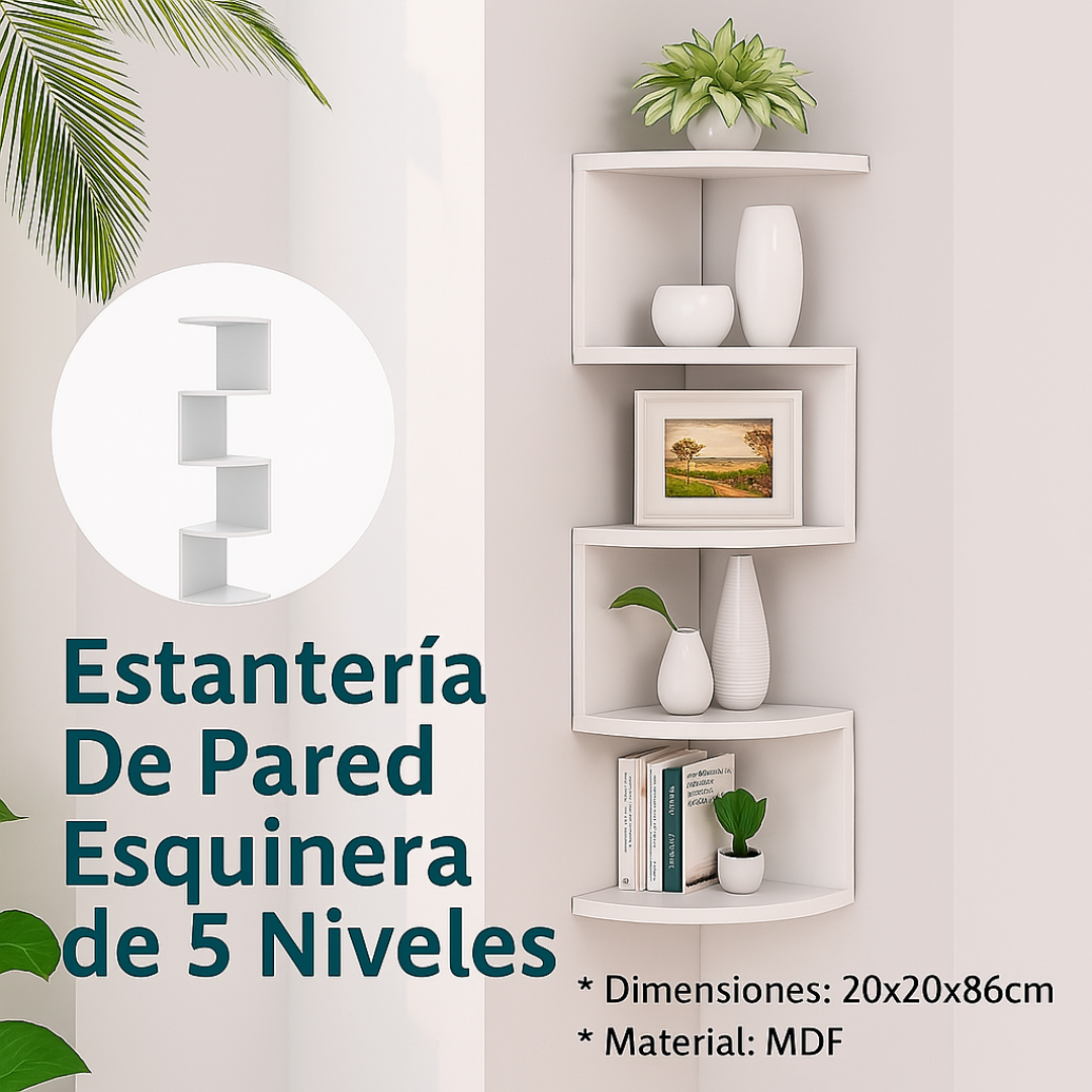 ESTANTE ESQUINERO FLOTANTE 5 NIVELES