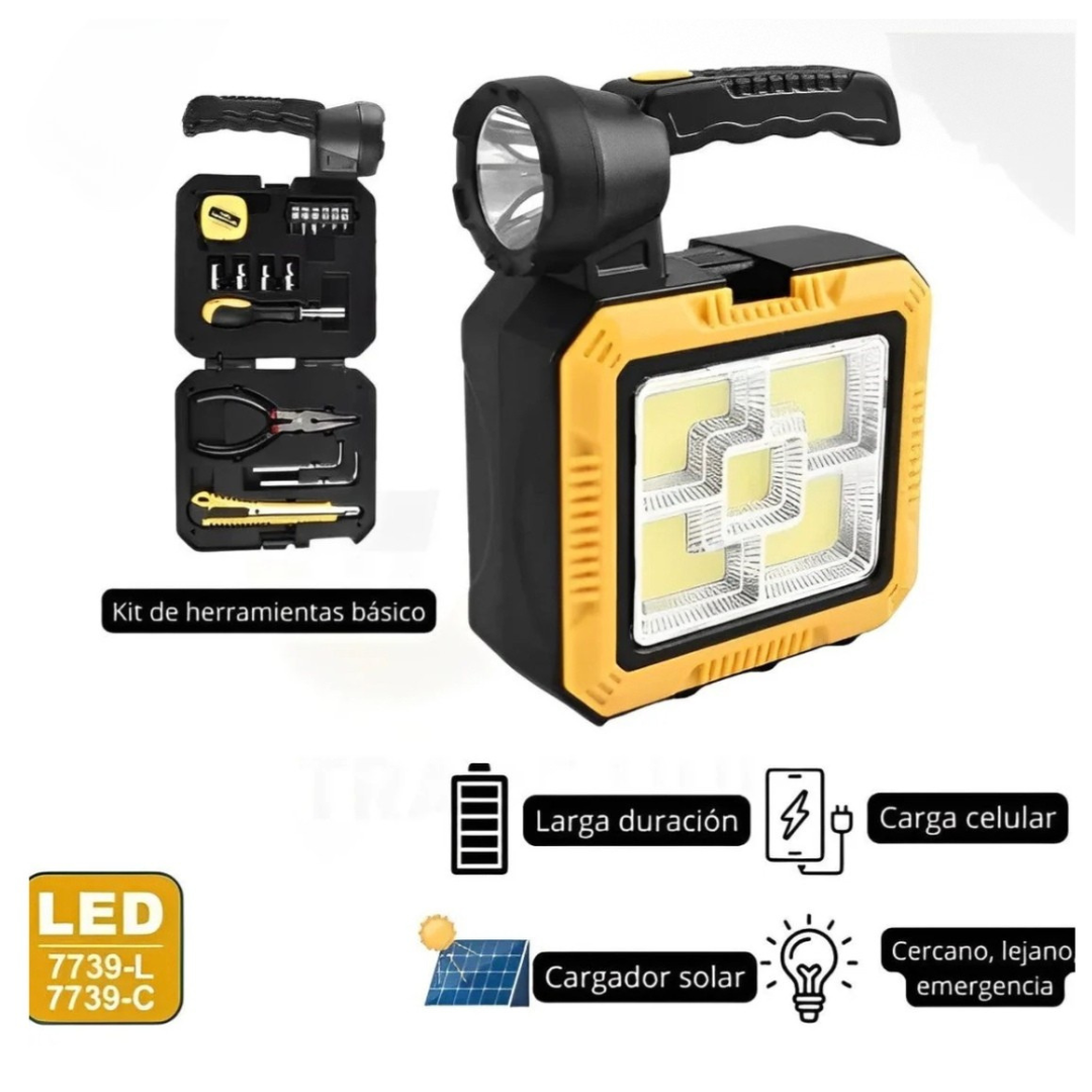 KIT DE HERRAMIENTAS CON LAMPARA SOLAR LED/ 16 PIEZAS.