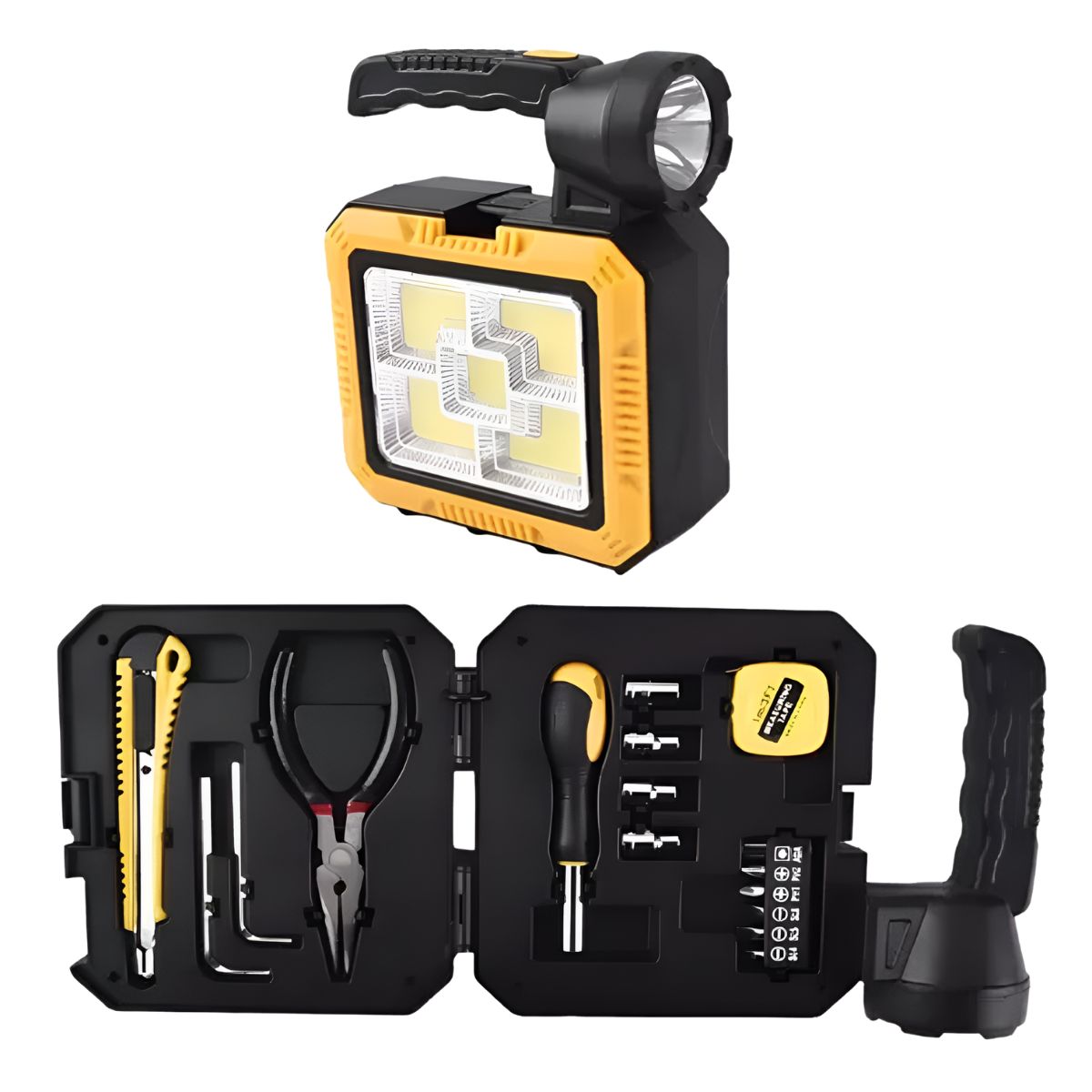 KIT DE HERRAMIENTAS CON LAMPARA SOLAR LED/ 16 PIEZAS.